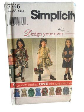 Simplicity Girls Dress Sewing Patter Size 3 4 5 6 7746 Uncut1990s